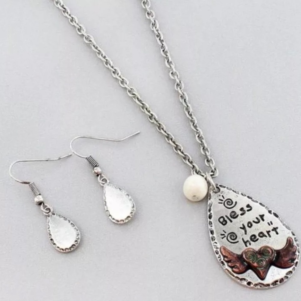 Burnished Silvertone Patina Bless Your Heart Set